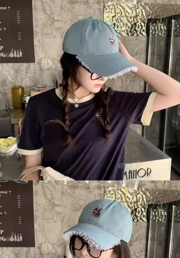 Dopamine Cartoon Cap Women Large Face Slimming Lace Denim — feature 7