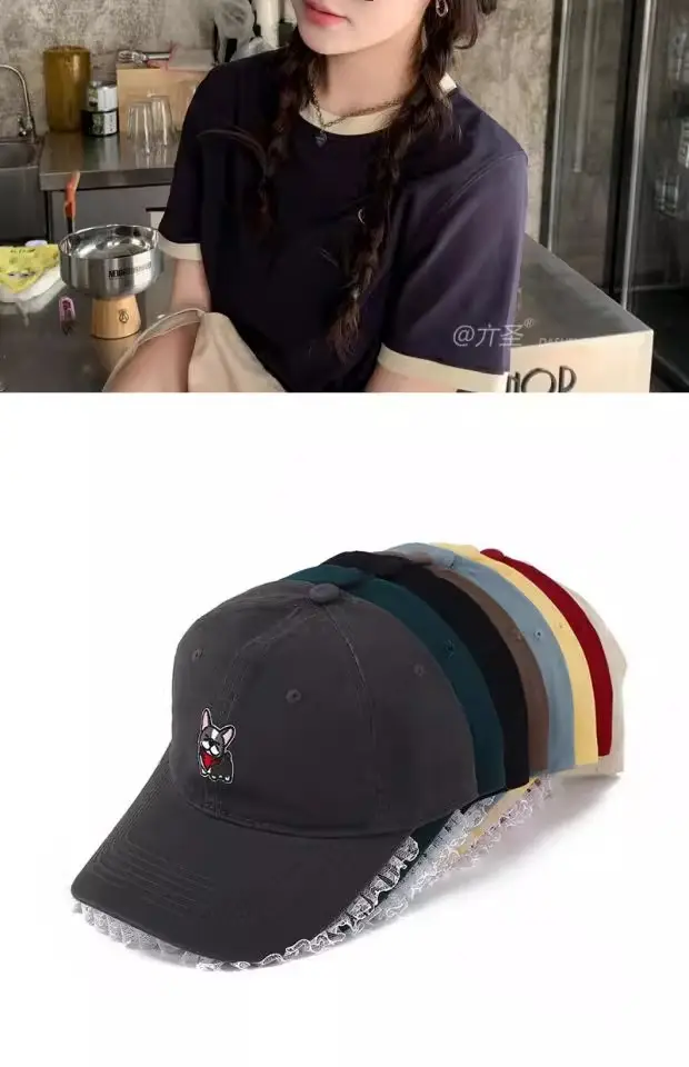Dopamine Cartoon Cap Women Large Face Slimming Lace Denim — feature 8