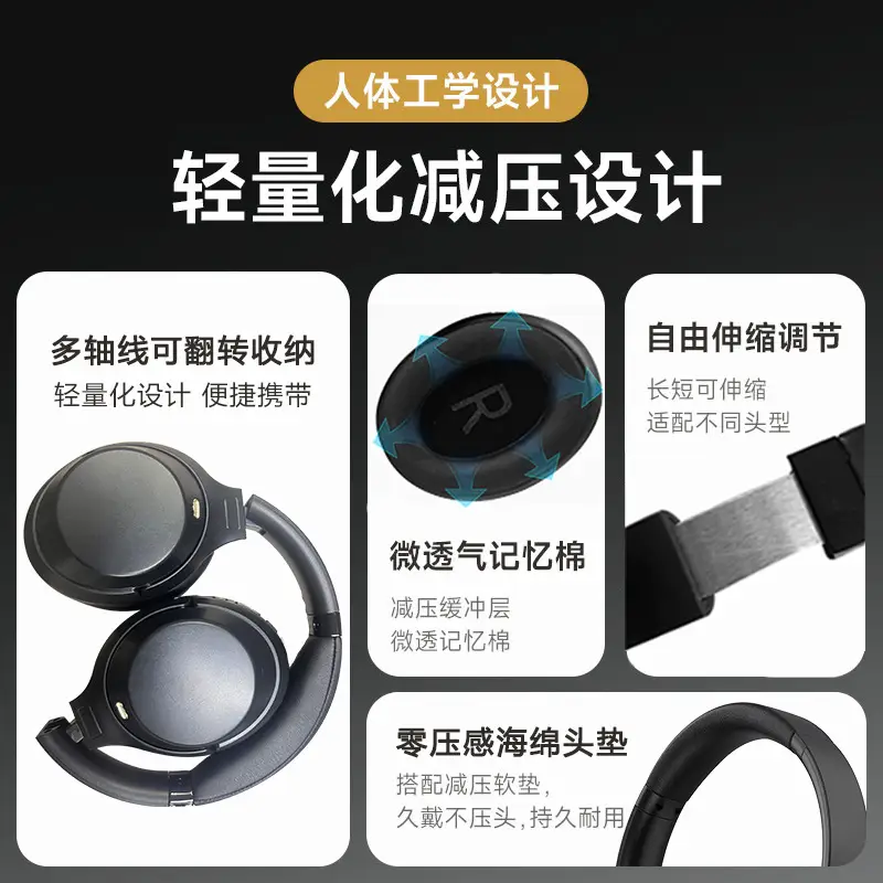 M4 ANC Wireless Over-Ear Bluetooth Headphones Black - Image 6