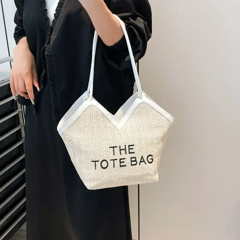 Women's Straw Bag with "THE TOTE BAG" Print - Image 6
