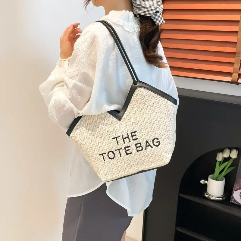 Women's Straw Bag with "THE TOTE BAG" Print - Image 7