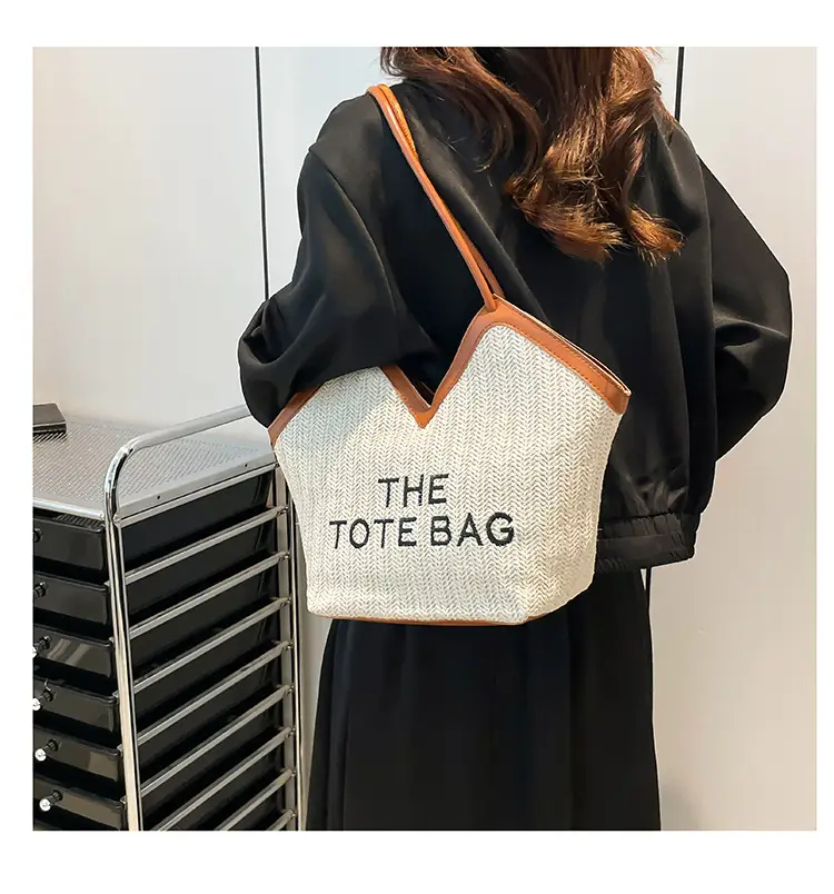 Women's Straw Bag with "THE TOTE BAG" Print — feature 19