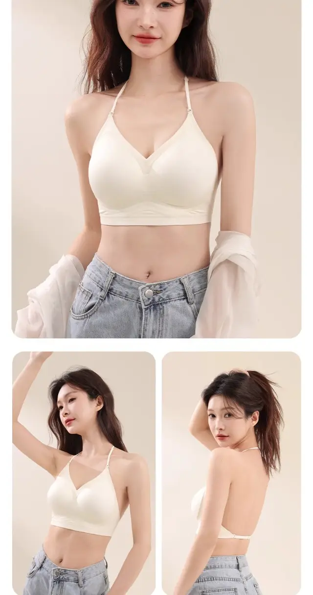 Halter Neck Beautiful Back Spaghetti Strap Intimates for Women with Small Breasts Push-Up Liquid Foundation Invisible Non-Transparent Seamless One-Piece Thin Bra — feature 19
