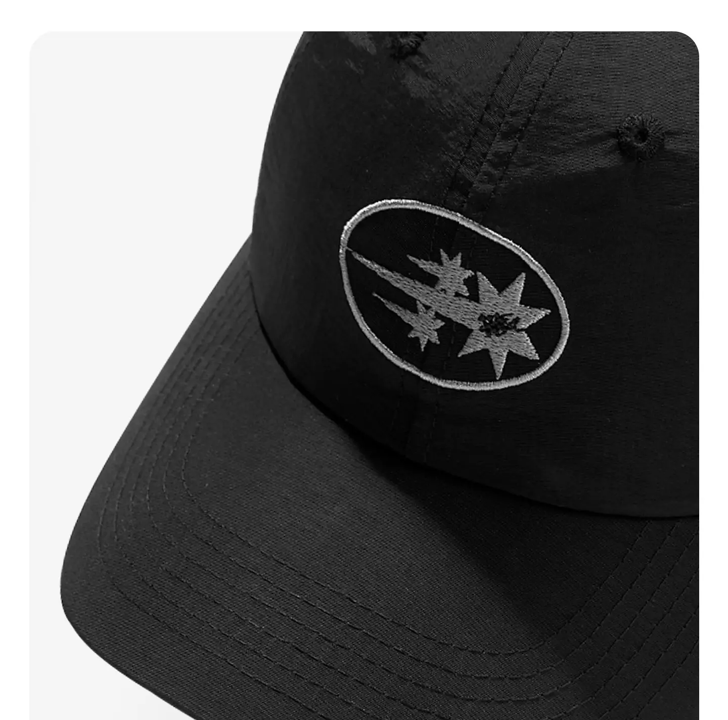 Black Weatherproof Baseball Cap with Meteor Embroidery — feature 15