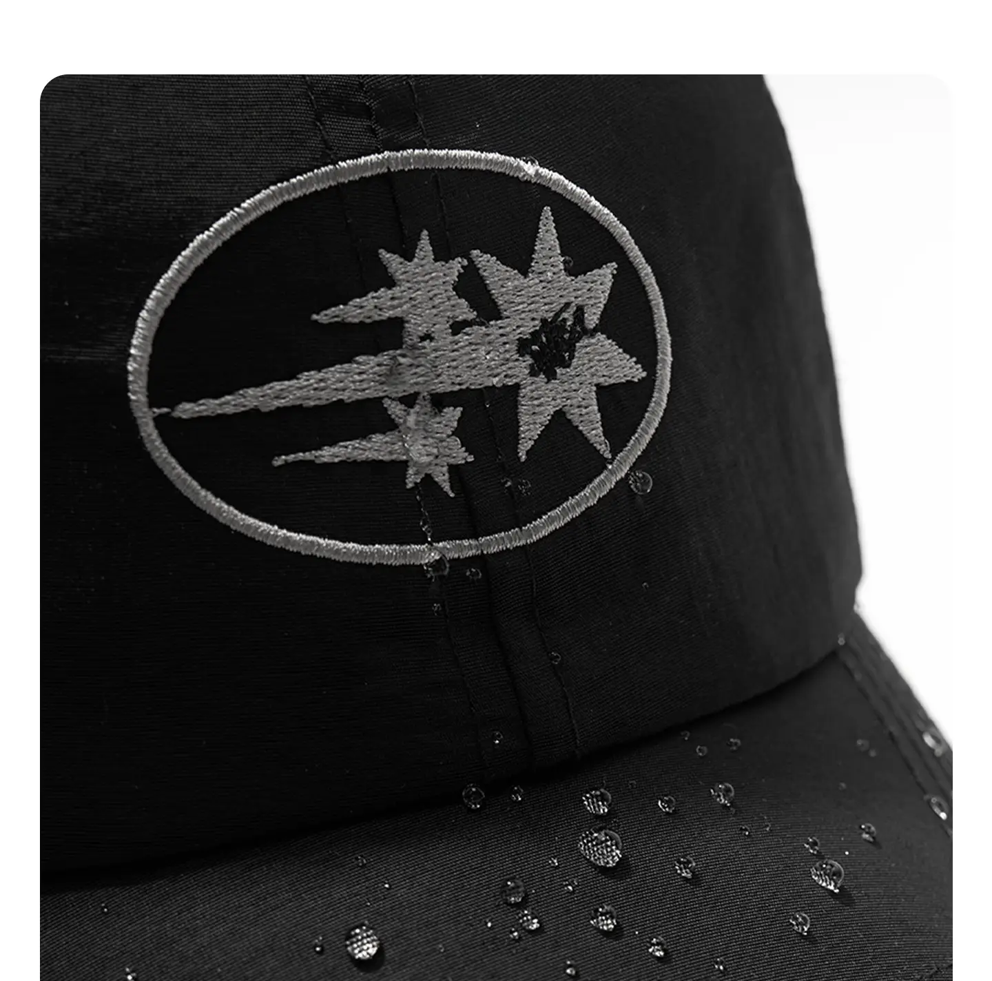 Black Weatherproof Baseball Cap with Meteor Embroidery — feature 17