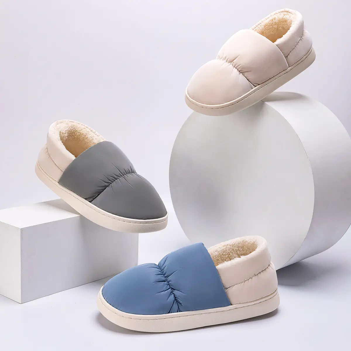 Women Winter Cotton Slippers Grey Velvet Warm