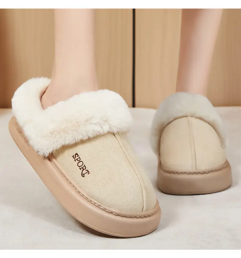 Women's Winter Cross-Border Style Large Fur-Lined Cotton Slippers, European and American Fashion Home Cotton Shoes, Non-Slip Eva Sole Simple Slippers — feature 13