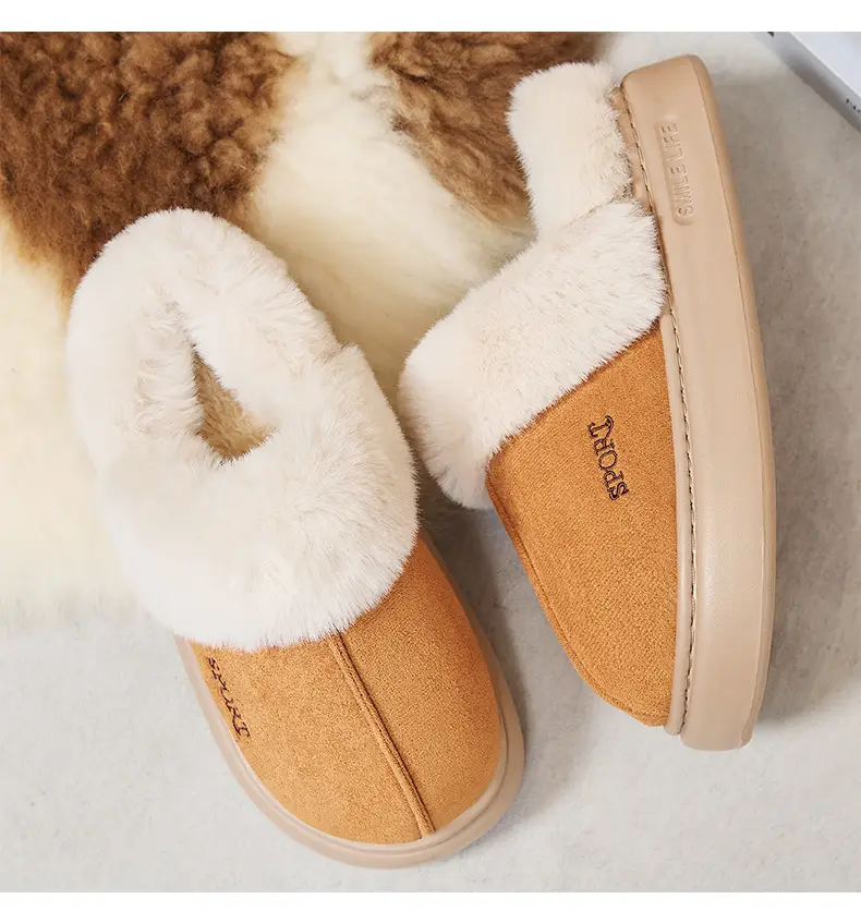 Women's Winter Cross-Border Style Large Fur-Lined Cotton Slippers, European and American Fashion Home Cotton Shoes, Non-Slip Eva Sole Simple Slippers — feature 15