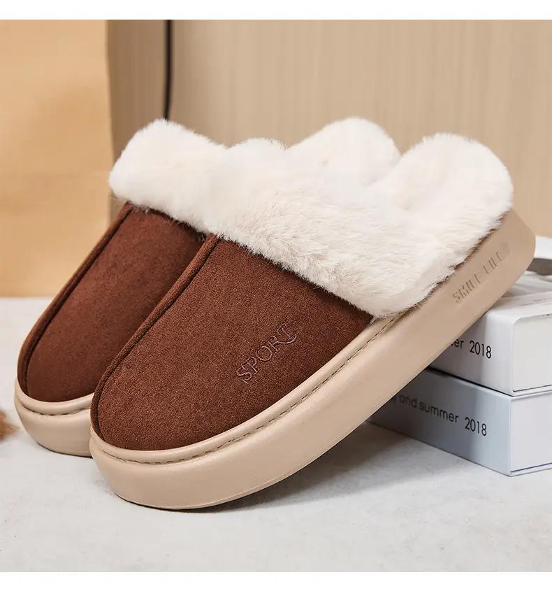 Women's Winter Cross-Border Style Large Fur-Lined Cotton Slippers, European and American Fashion Home Cotton Shoes, Non-Slip Eva Sole Simple Slippers — feature 16