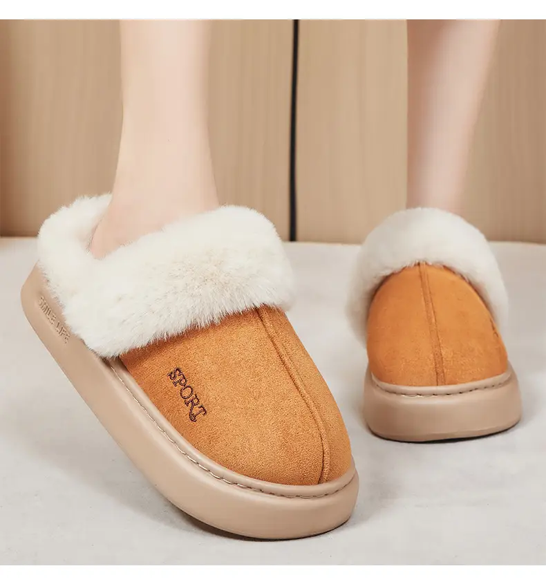 Women's Winter Cross-Border Style Large Fur-Lined Cotton Slippers, European and American Fashion Home Cotton Shoes, Non-Slip Eva Sole Simple Slippers — feature 19