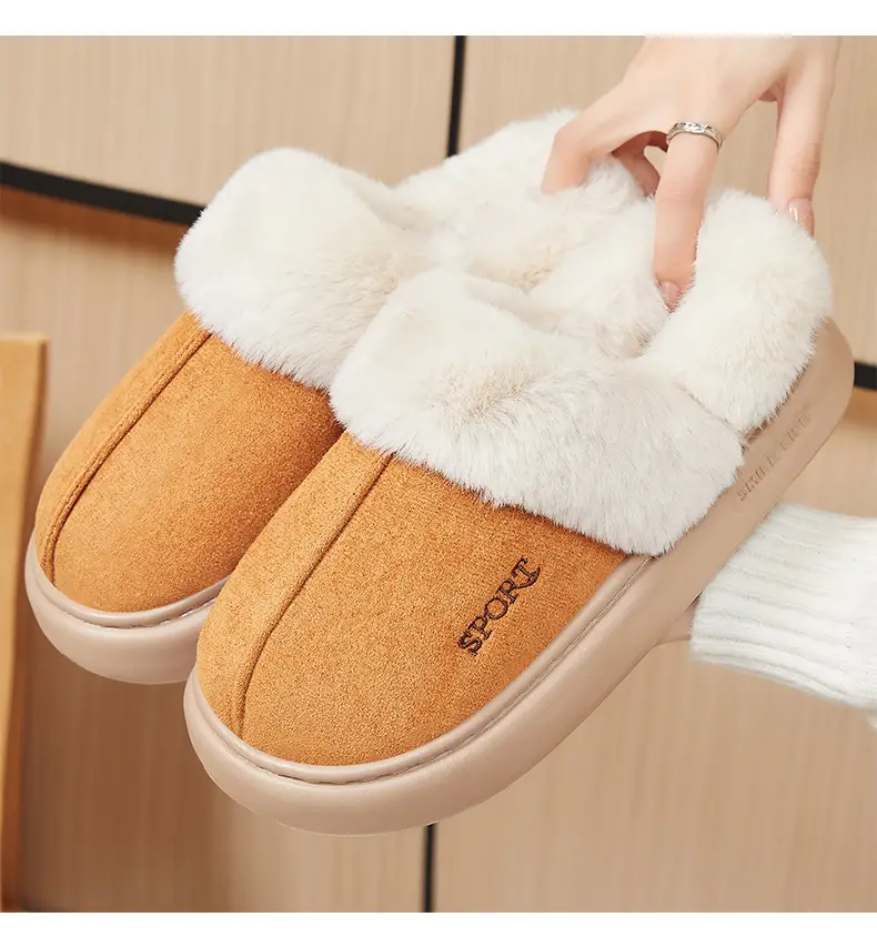 Women's Winter Cross-Border Style Large Fur-Lined Cotton Slippers, European and American Fashion Home Cotton Shoes, Non-Slip Eva Sole Simple Slippers — feature 20