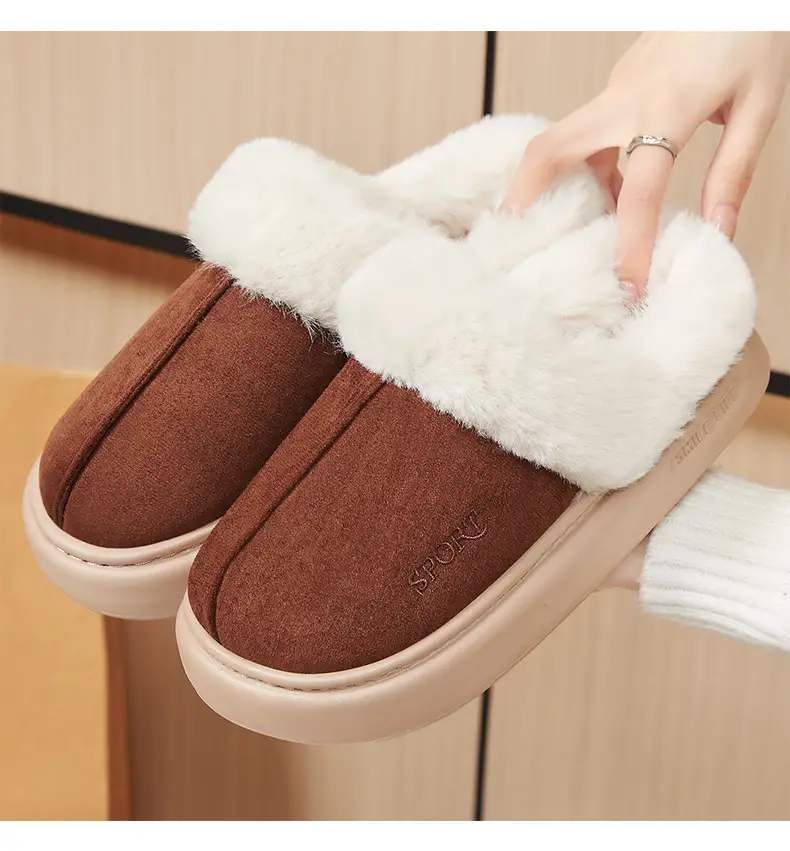 Women's Winter Cross-Border Style Large Fur-Lined Cotton Slippers, European and American Fashion Home Cotton Shoes, Non-Slip Eva Sole Simple Slippers — feature 21