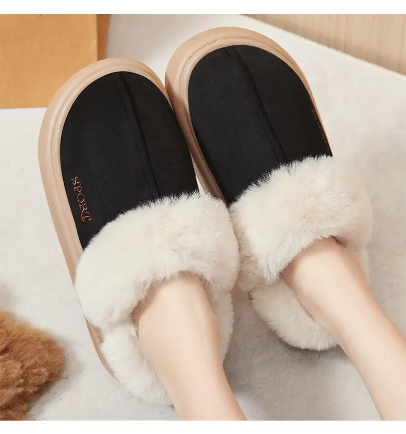 Women's Winter Cross-Border Style Large Fur-Lined Cotton Slippers, European and American Fashion Home Cotton Shoes, Non-Slip Eva Sole Simple Slippers — feature 22