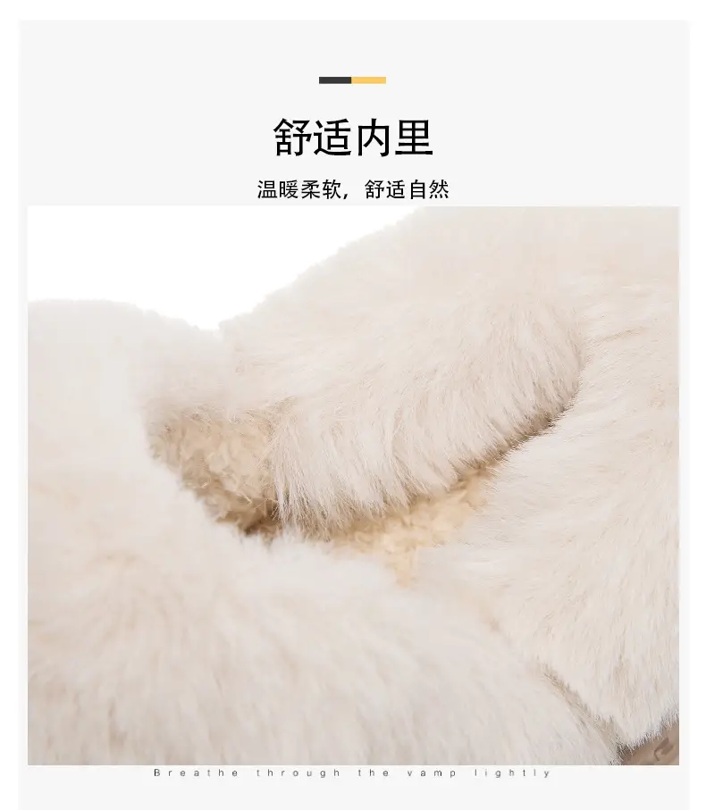 Women's Winter Cross-Border Style Large Fur-Lined Cotton Slippers, European and American Fashion Home Cotton Shoes, Non-Slip Eva Sole Simple Slippers — feature 9