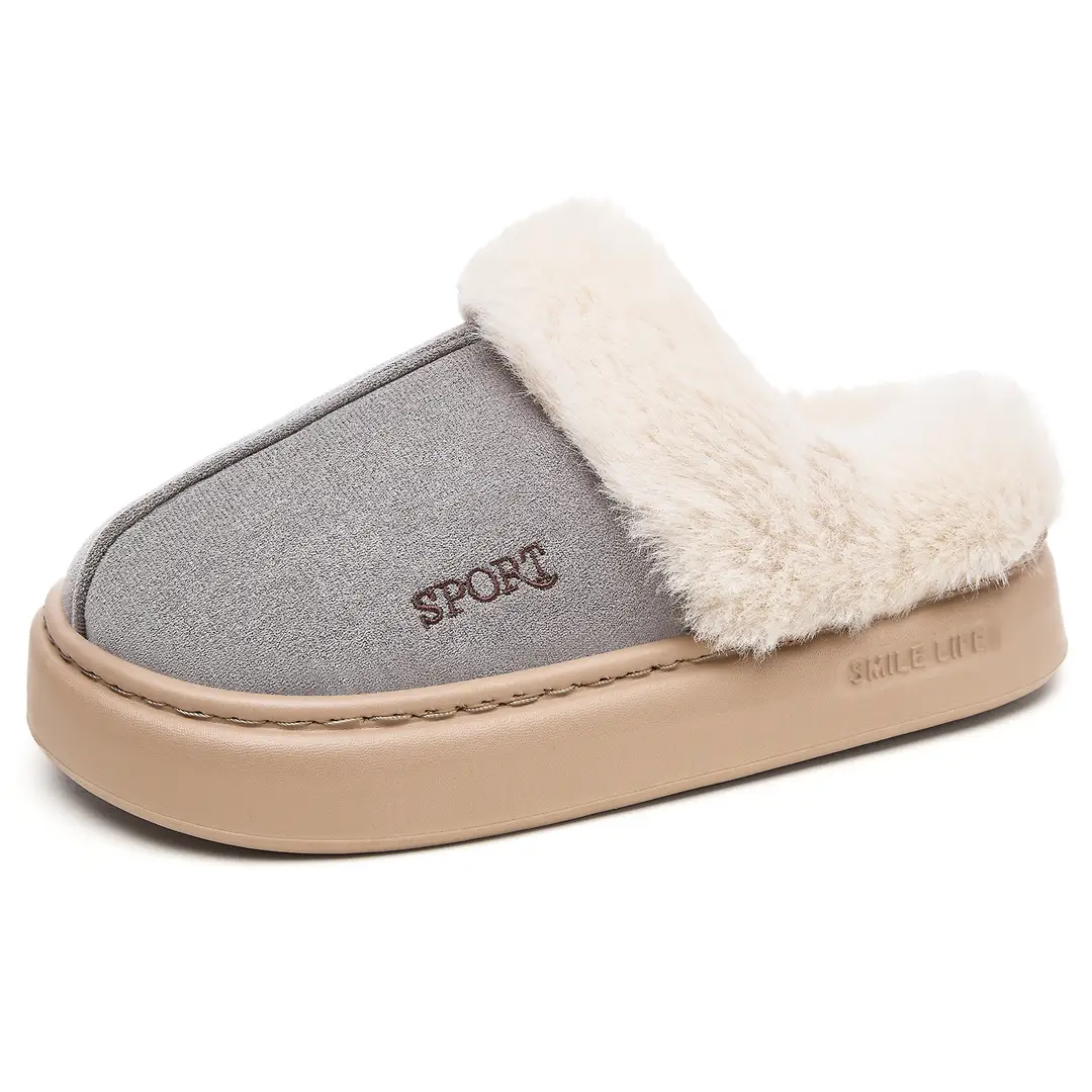 Women's Winter Cross-Border Style Large Fur-Lined Cotton Slippers, European and American Fashion Home Cotton Shoes, Non-Slip Eva Sole Simple Slippers