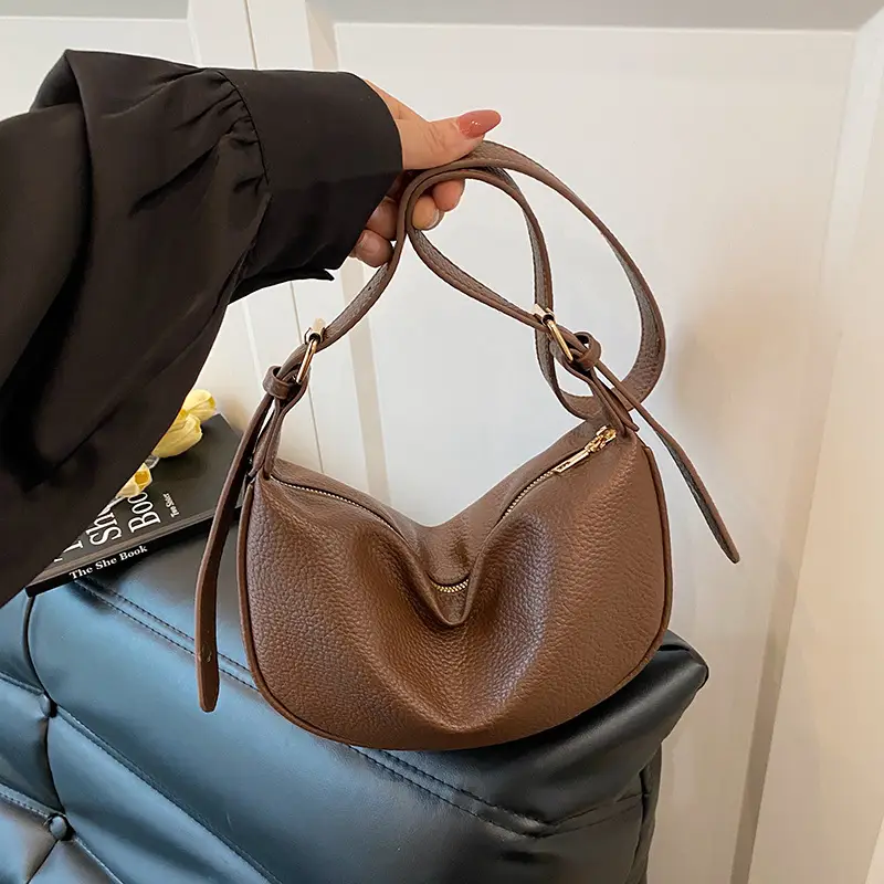 Beige Crossbody Bag with Brown Strap for Women - Image 5