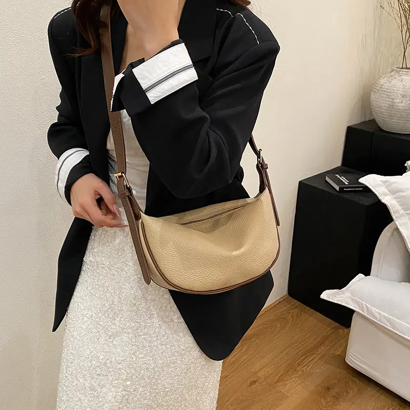 Beige Crossbody Bag with Brown Strap for Women - Image 6