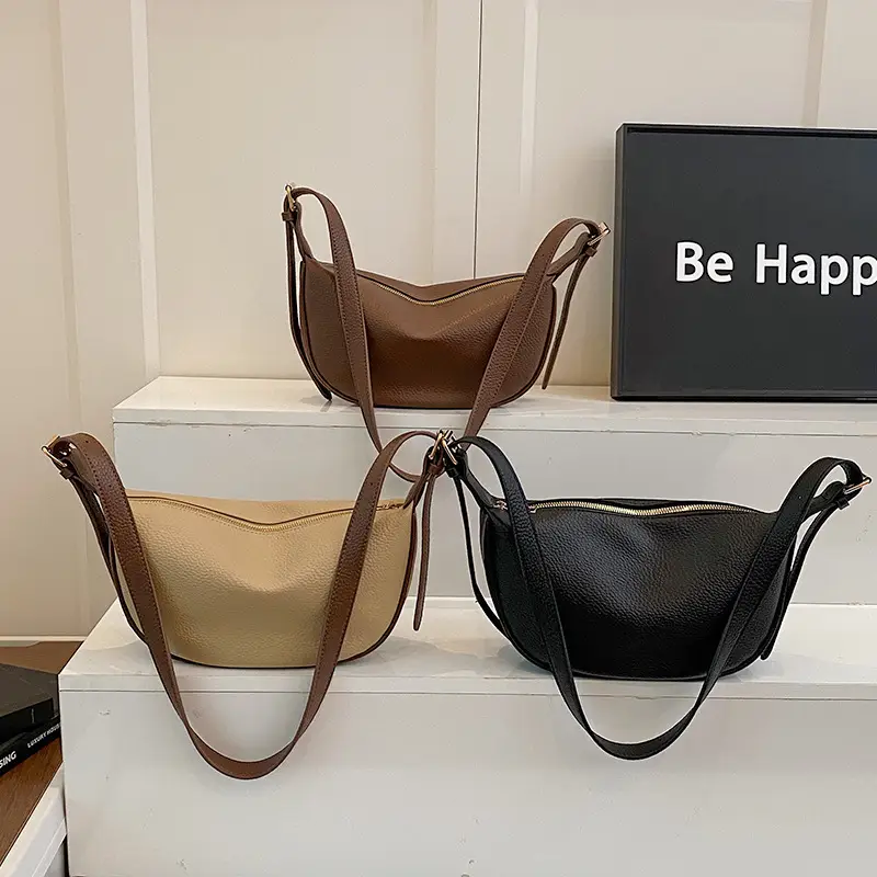 Beige Crossbody Bag with Brown Strap for Women - Image 7