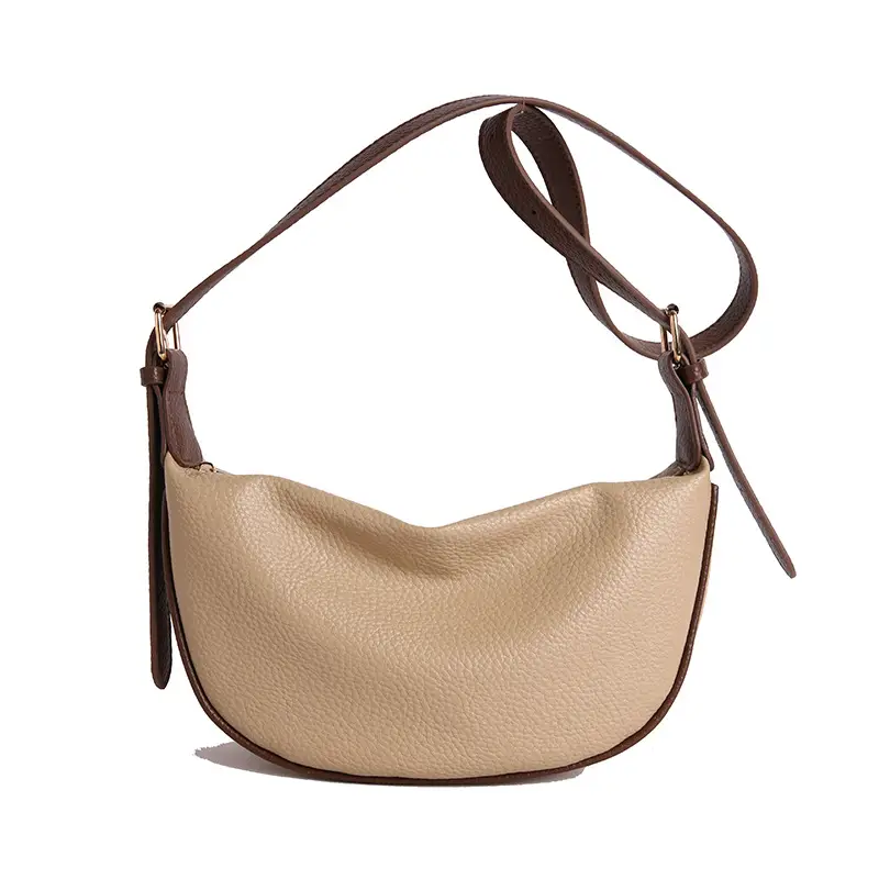 Beige Crossbody Bag with Brown Strap for Women - Image 2