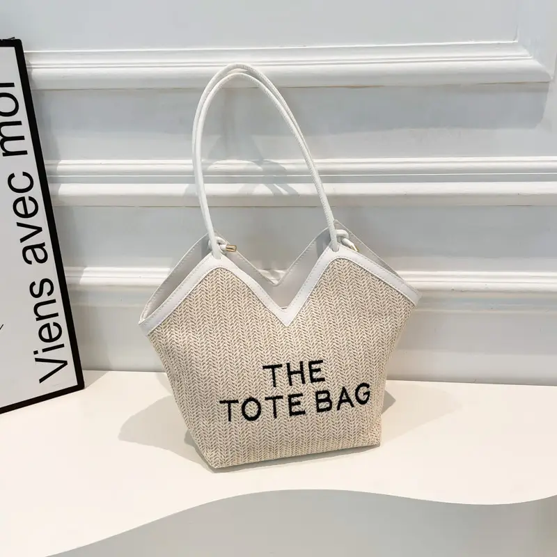 Women's Woven Shoulder Bag Large Capacity White - Image 4