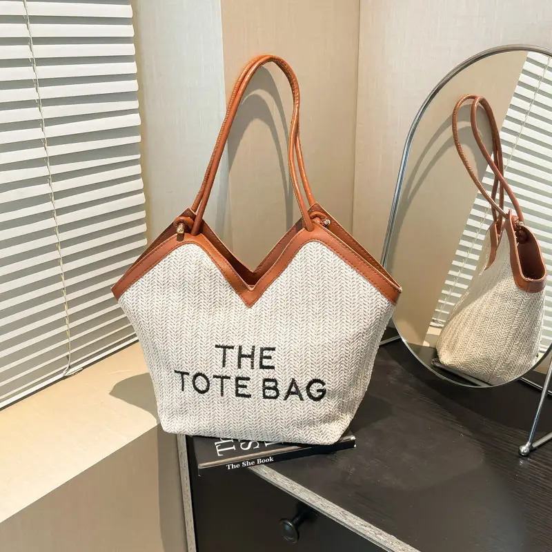 Women's Woven Shoulder Bag Large Capacity White - Image 5