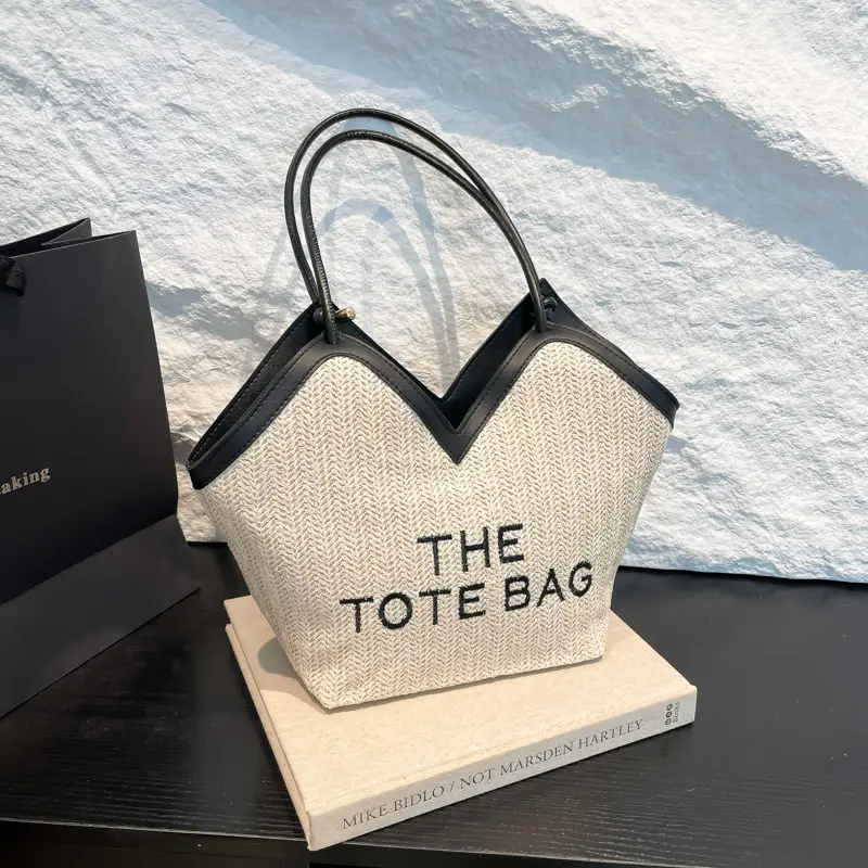Women's Woven Shoulder Bag Large Capacity White - Image 6