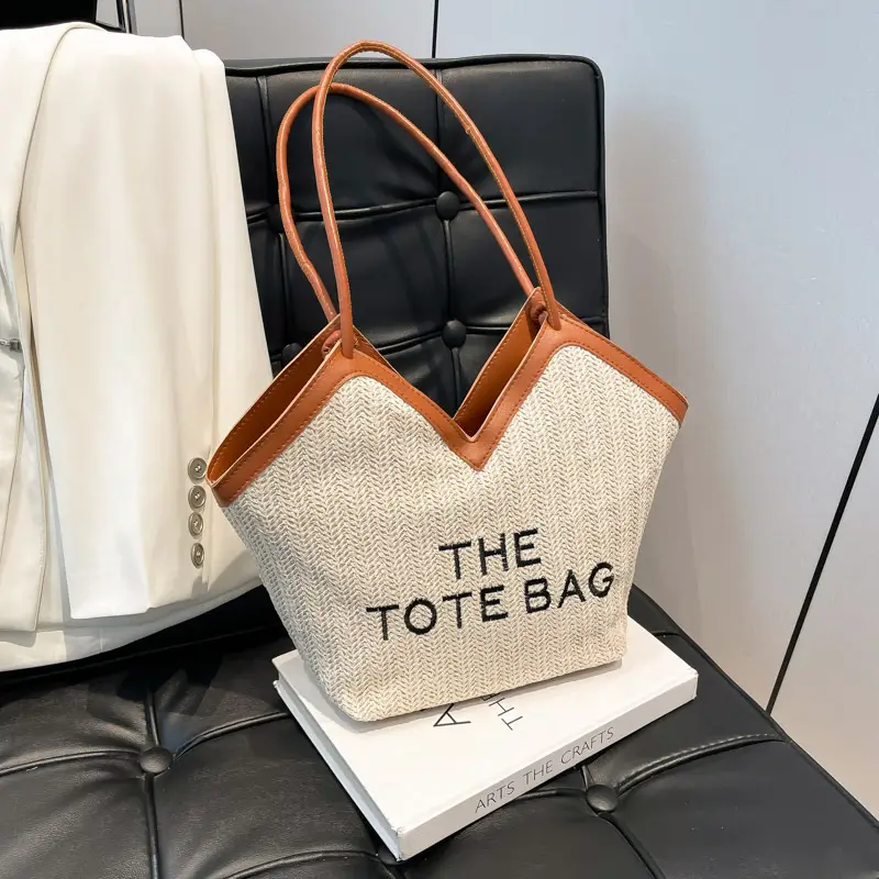 Women's Woven Shoulder Bag Large Capacity White - Image 7