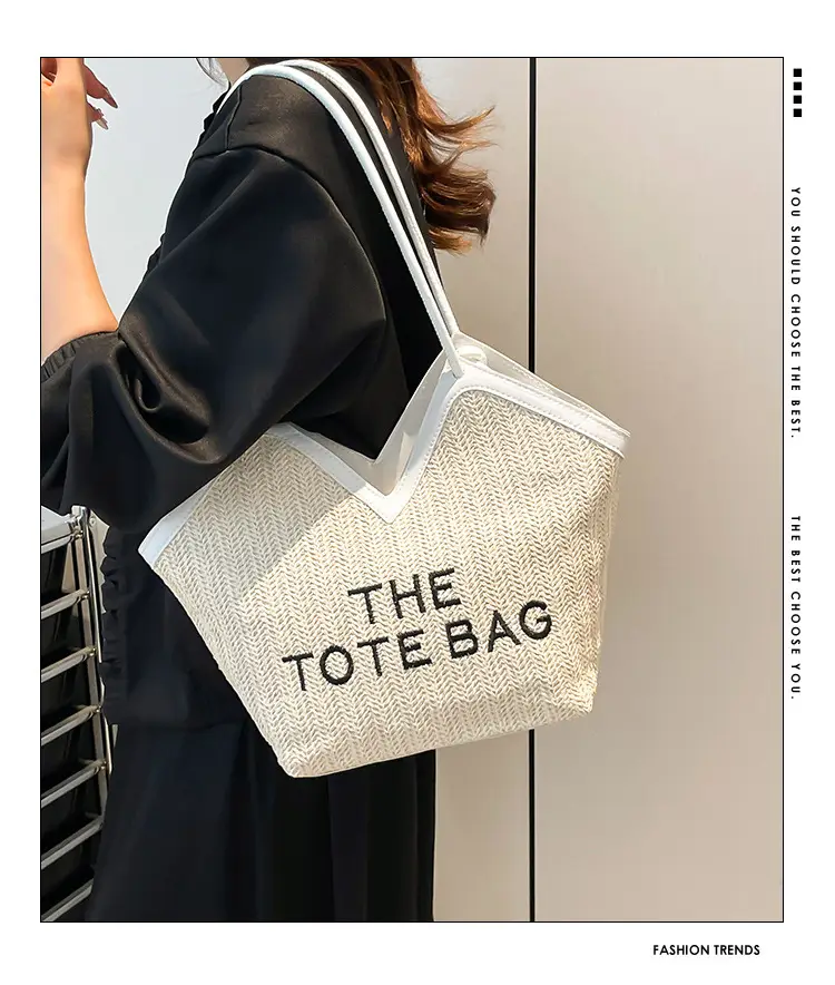Women's Woven Shoulder Bag Large Capacity White — feature 1