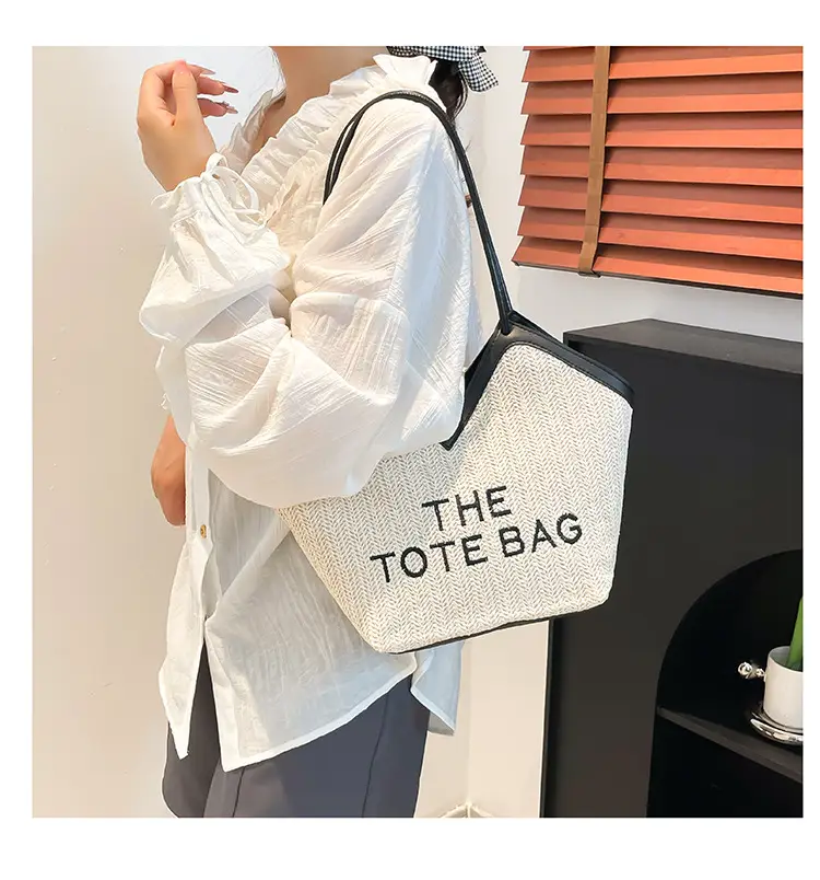 Women's Woven Shoulder Bag Large Capacity White — feature 10