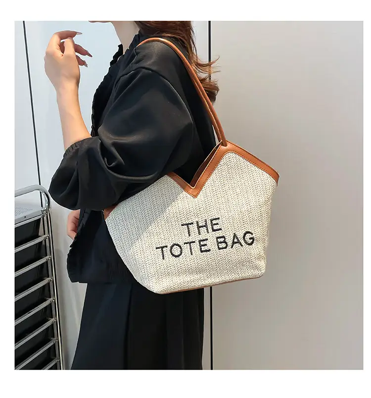 Women's Woven Shoulder Bag Large Capacity White — feature 13