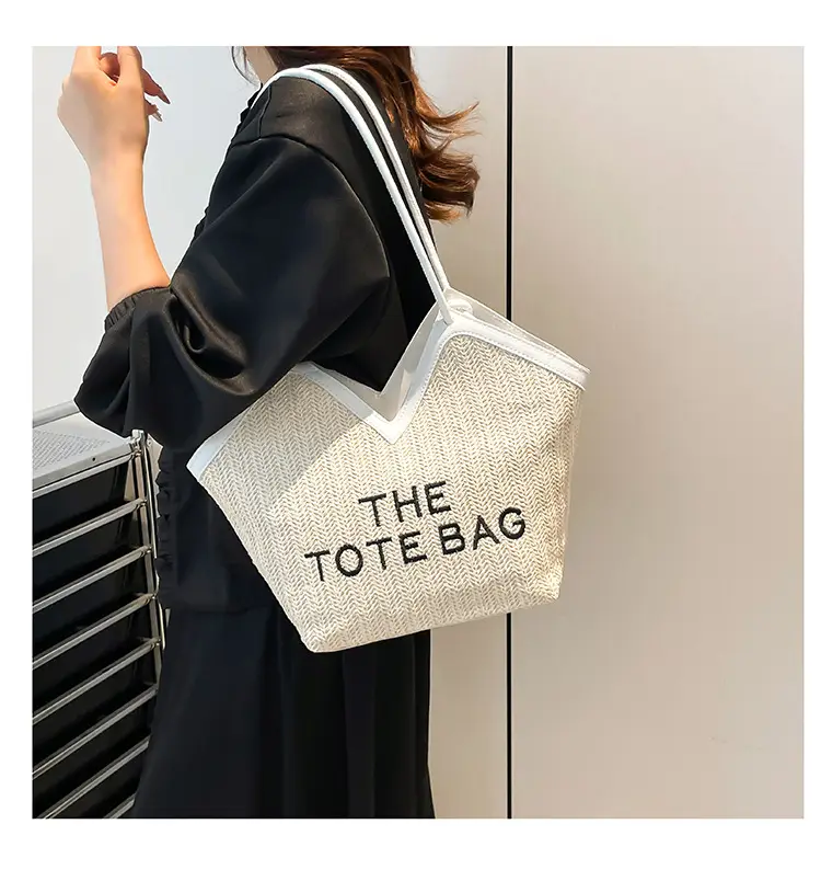 Women's Woven Shoulder Bag Large Capacity White — feature 15