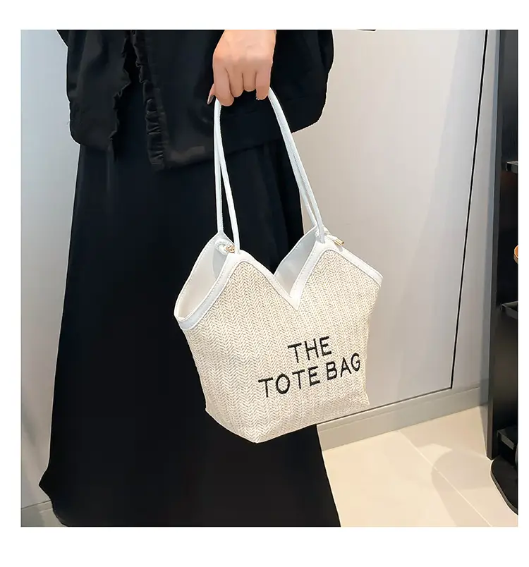 Women's Woven Shoulder Bag Large Capacity White — feature 17