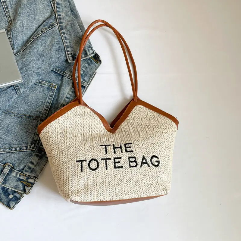Women's Woven Shoulder Bag Large Capacity White - Image 2