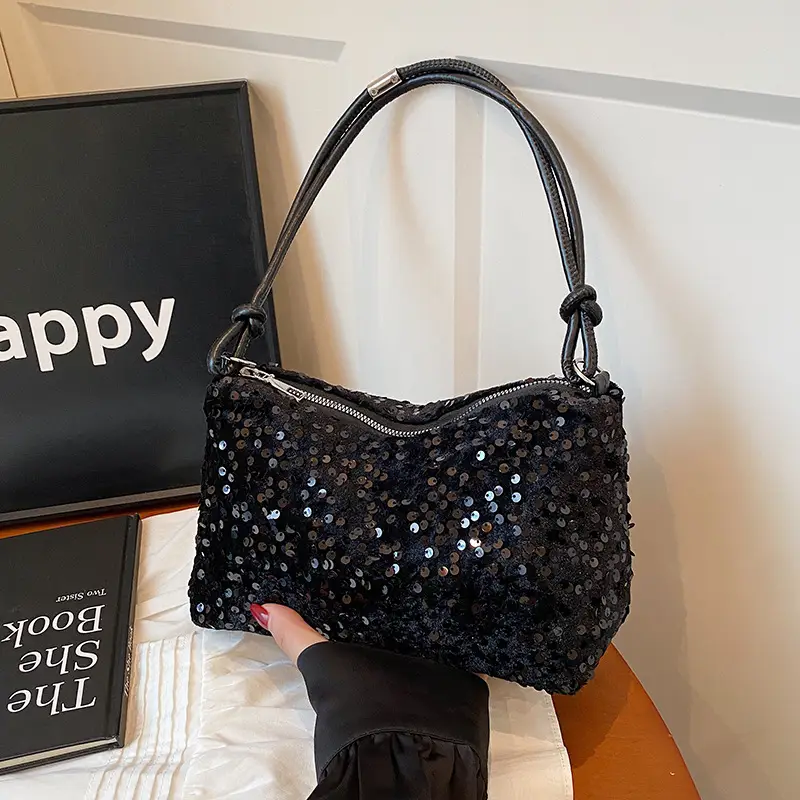 2025 Sequined Shoulder Bag Black Large Capacity - Image 4
