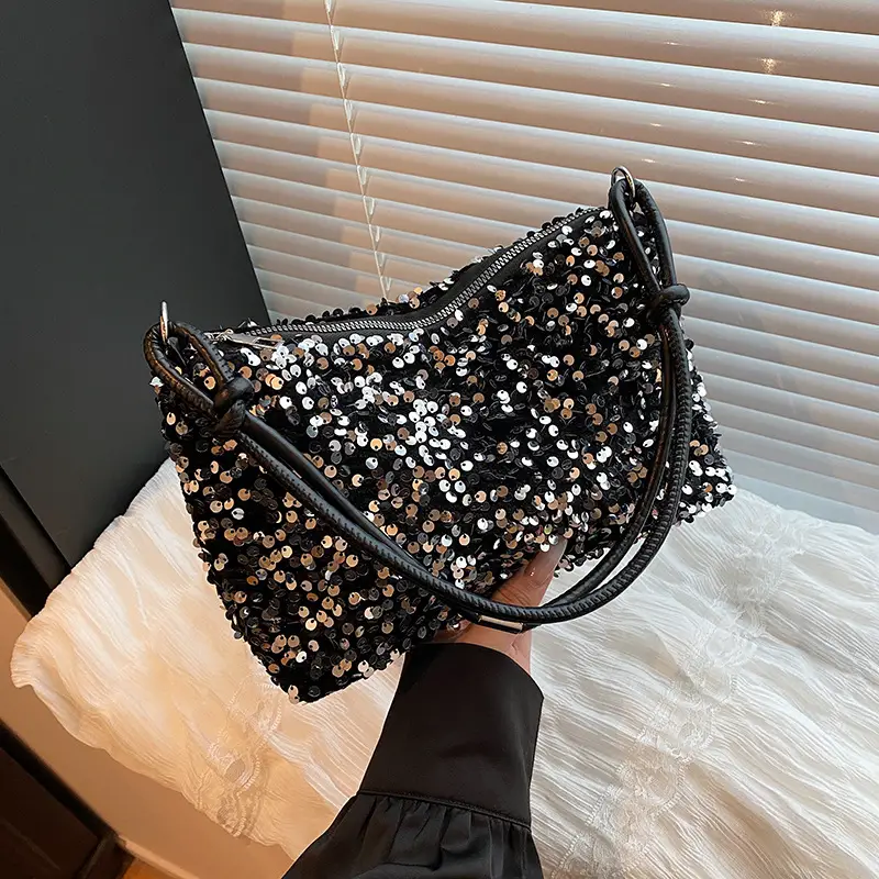 2025 Sequined Shoulder Bag Black Large Capacity - Image 5