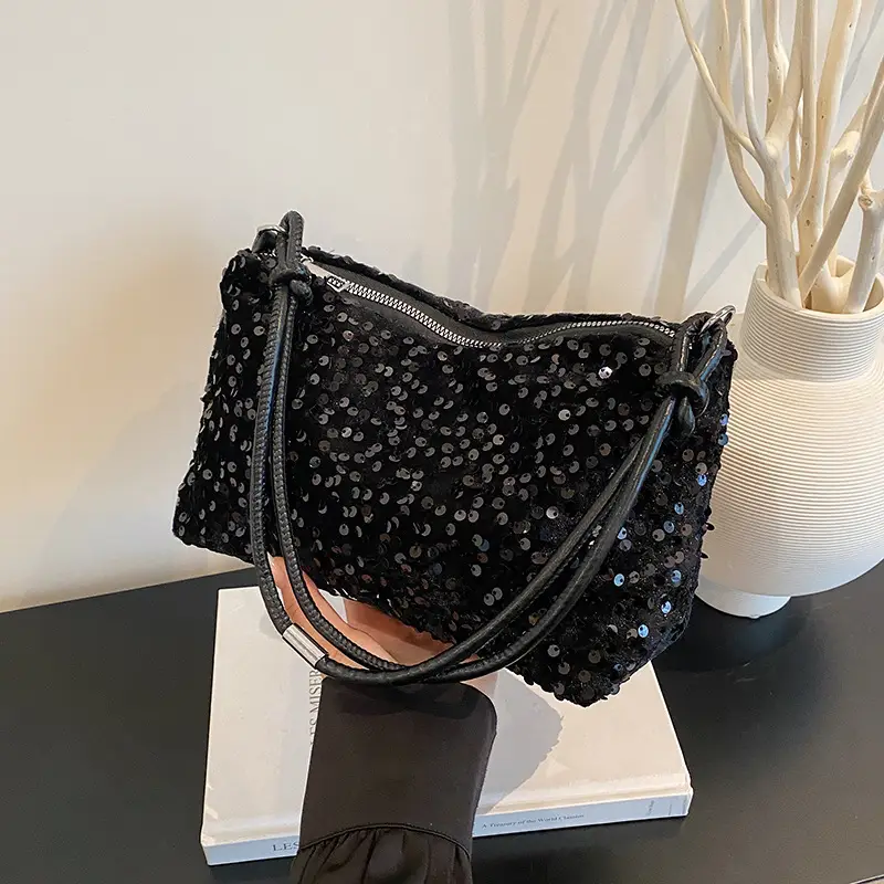 2025 Sequined Shoulder Bag Black Large Capacity - Image 6