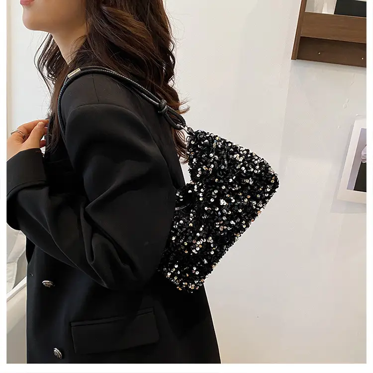 2025 Sequined Shoulder Bag Black Large Capacity — feature 14