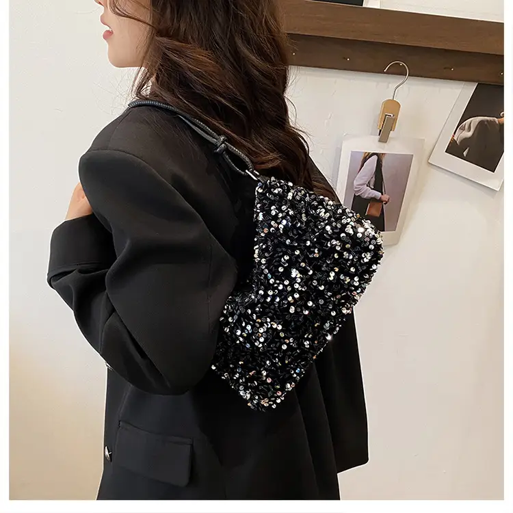 2025 Sequined Shoulder Bag Black Large Capacity — feature 15