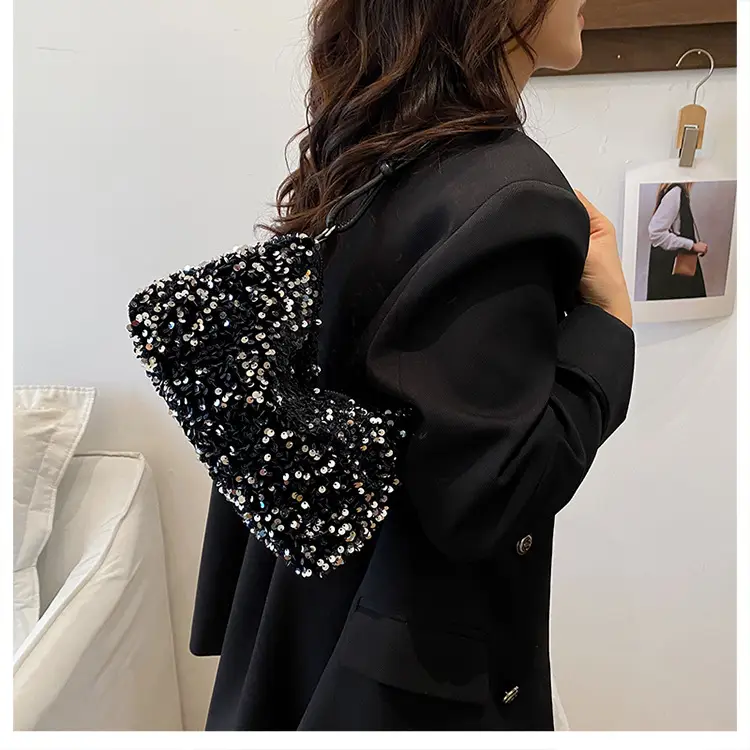 2025 Sequined Shoulder Bag Black Large Capacity — feature 16