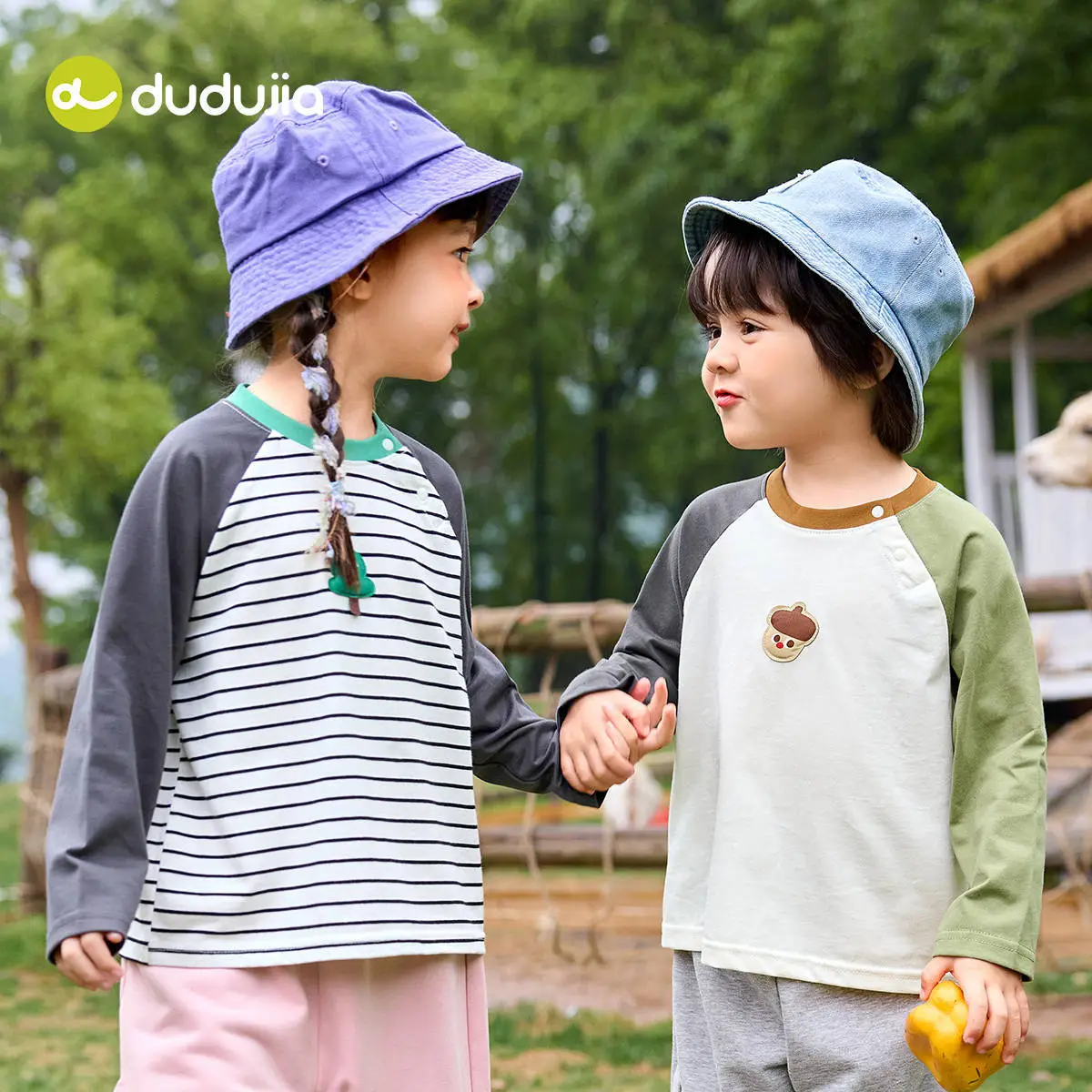 Dudu Kids Raglan Sleeve T-Shirt White Green Striped - Image 7
