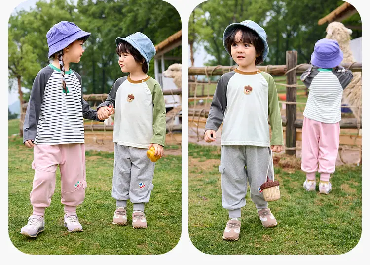 Dudu Kids Raglan Sleeve T-Shirt White Green Striped — feature 16