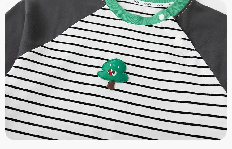 Dudu Kids Raglan Sleeve T-Shirt White Green Striped — feature 25