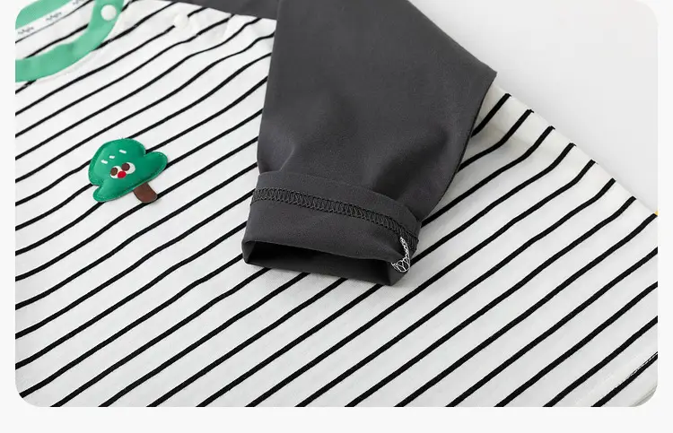Dudu Kids Raglan Sleeve T-Shirt White Green Striped — feature 27