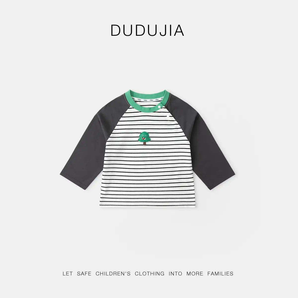 Dudu Kids Raglan Sleeve T-Shirt White Green Striped - Image 2