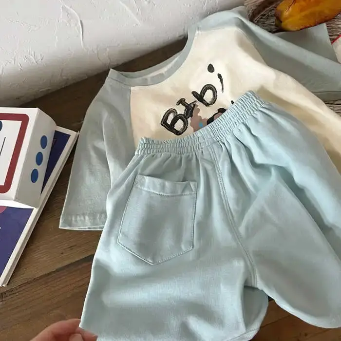 Boys Cartoon Shorts & T-Shirt Set Light Blue - Image 3