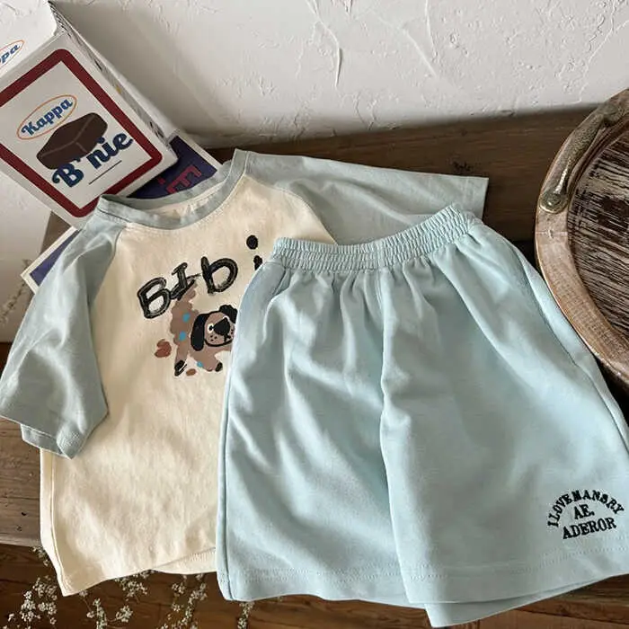 Boys Cartoon Shorts & T-Shirt Set Light Blue - Image 5