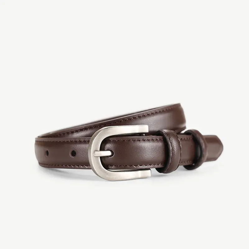 Men's Brown Leather Belt with Silver Buckle 2025 - Image 5