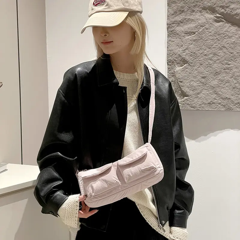 Light Pink Nylon Shoulder Bag for Women - Image 14