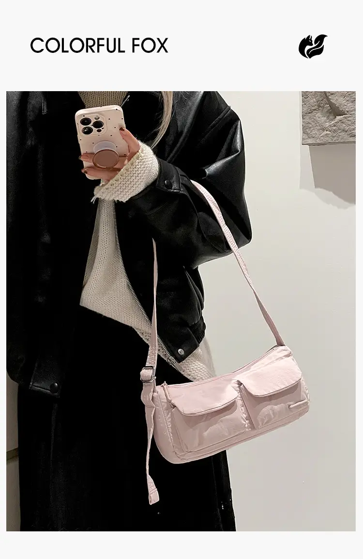 Light Pink Nylon Shoulder Bag for Women — feature 12
