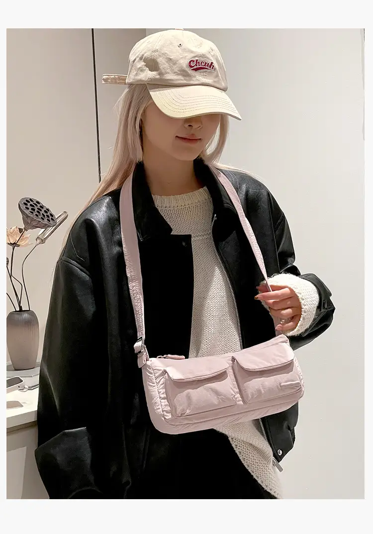 Light Pink Nylon Shoulder Bag for Women — feature 14